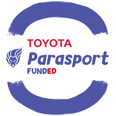 Toyota Parasport 'Funded' logo - meaning this club was awarded funding from Parrasport's first round of funding grants.