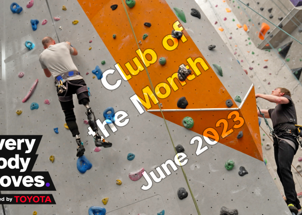 Scottish Paraclimbing Club - Club of the Month cover photo showing 2 climbers on an indoor wall